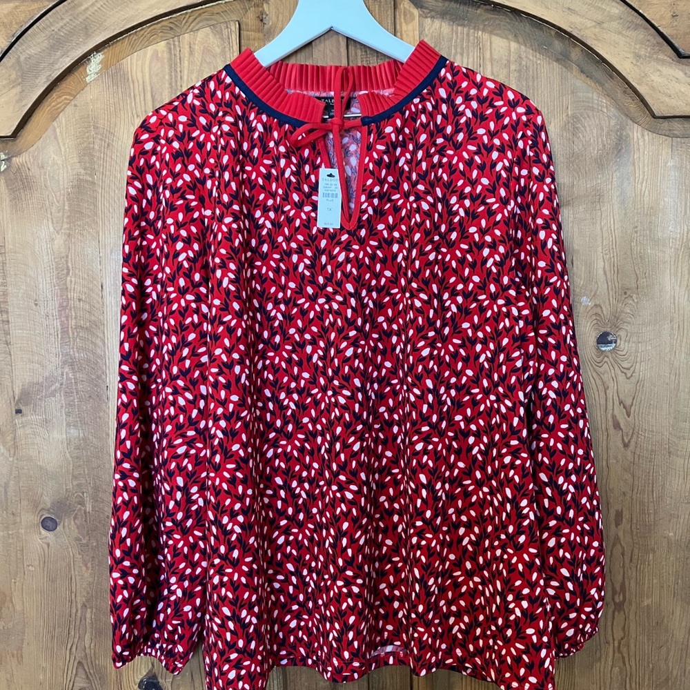Talbot’s Women’s Floral Patterned Blouse, Tie Neck, Size 1X